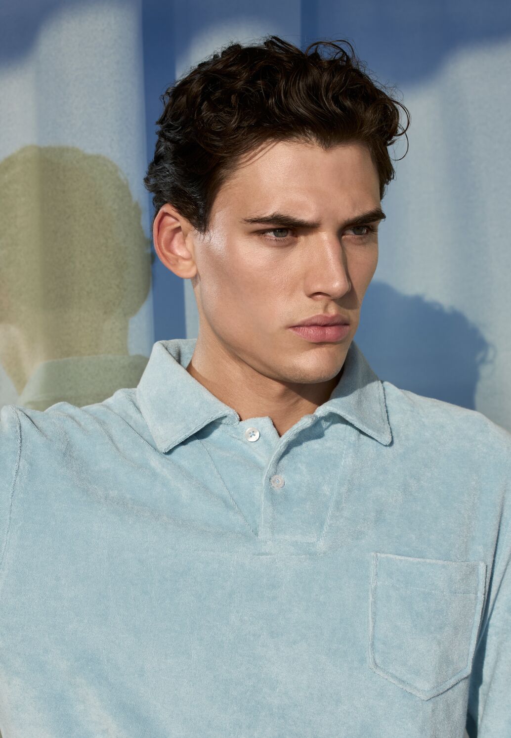 Blue Turquoise Terry Towelling Polo Shirt